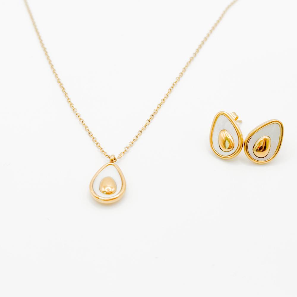 Stainless Steel Ketting - Oorbellen Set Dames - Avocado