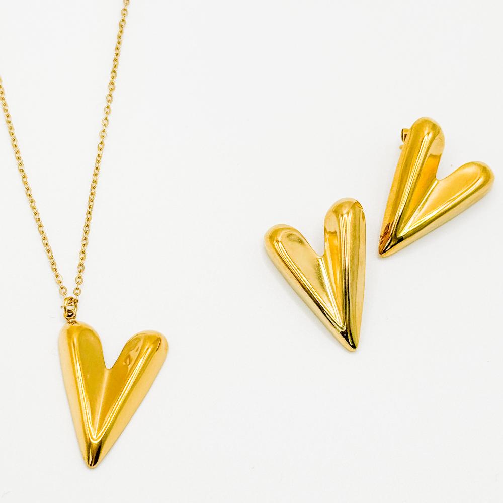 Stainless Steel Ketting - Oorbellen Set Dames - Hart