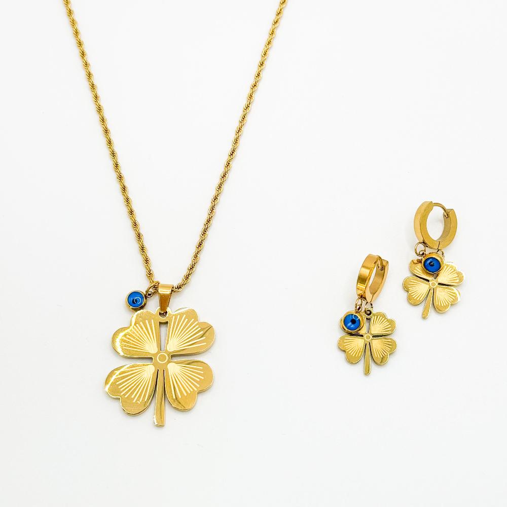Stainless Steel Ketting- Oorbellen Set Dames - Geluk